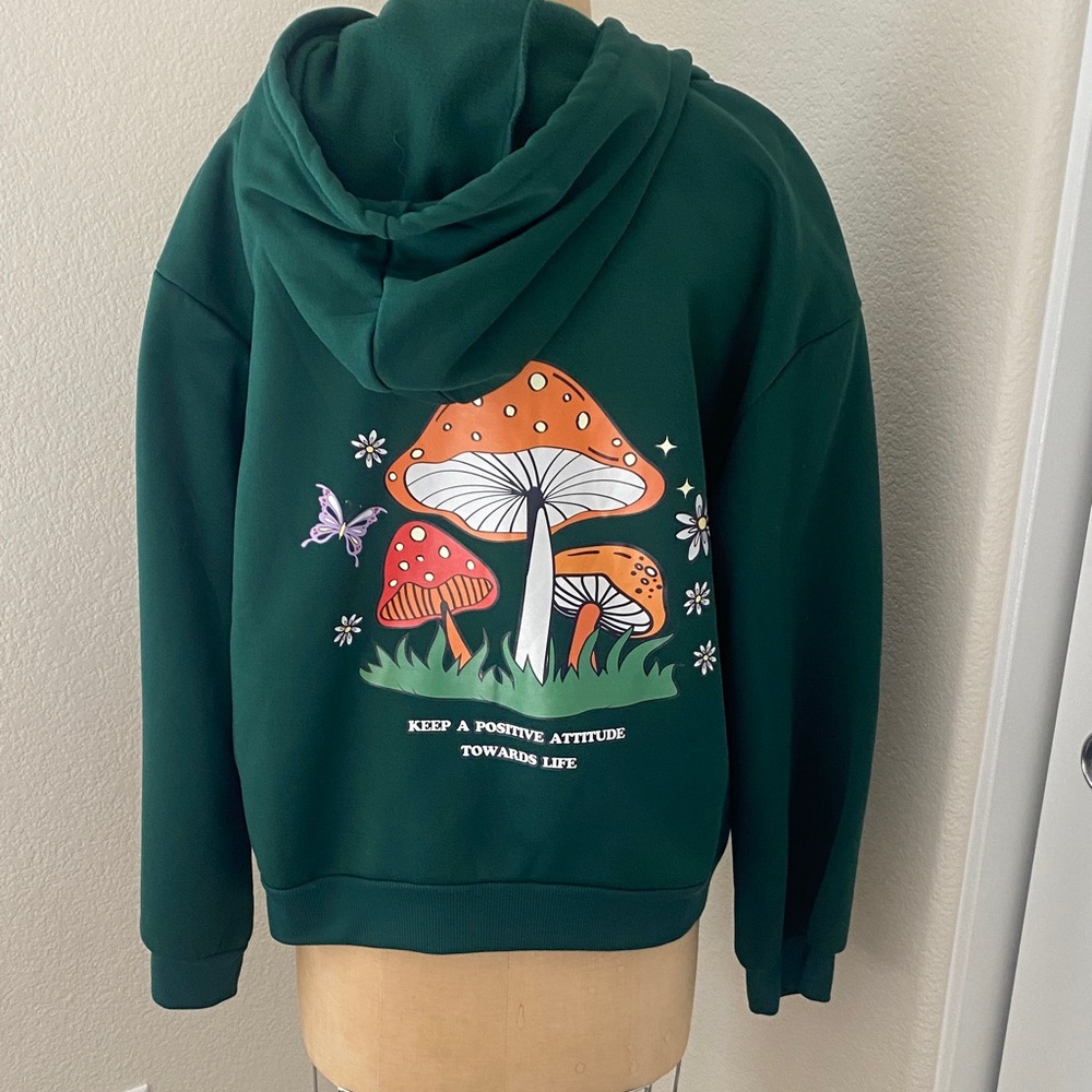 SHEIN Green Hoodie with Mushroom Print